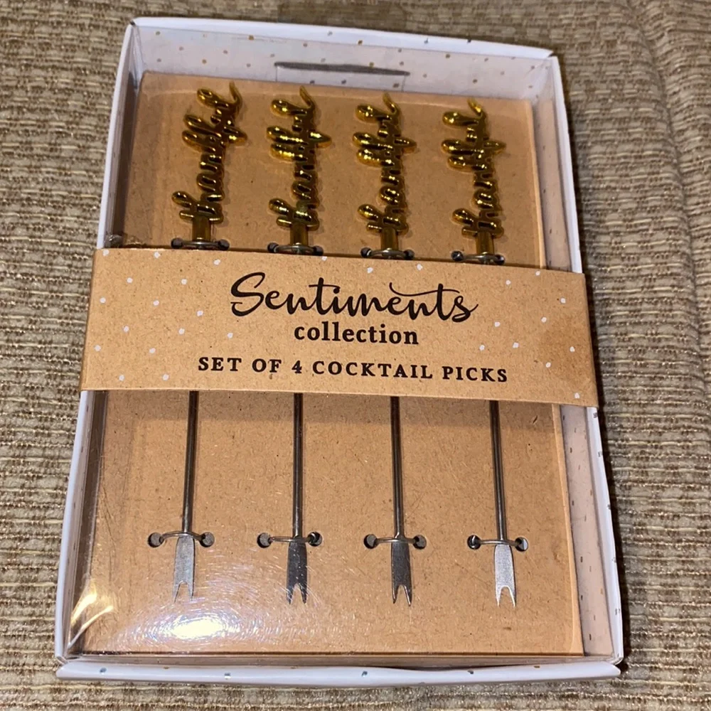 💛NWT Sentiments Collection Thankful Set of 4 Cocktail Picks